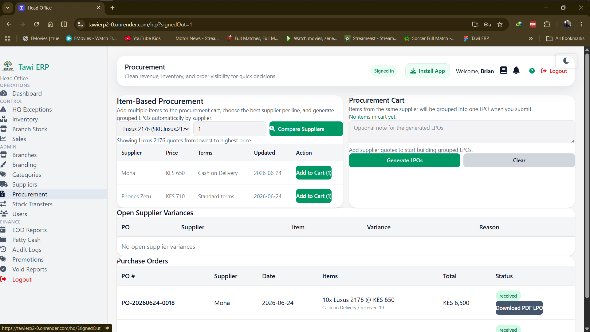 Procurement and purchase orders